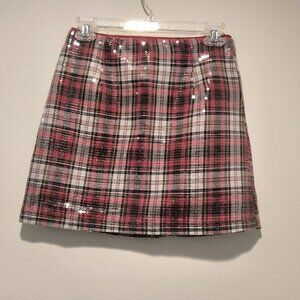 Franki by Francesca's NWT pink, black, and white plaid mini skirt with sequins